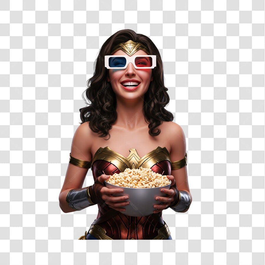 Avatar Mulher Maravilha assistindo filme PNG com fundo transparente