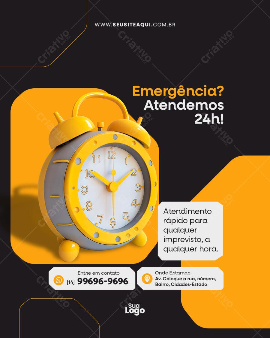 Post para Redes Sociais Emergência 24h PSD Editável