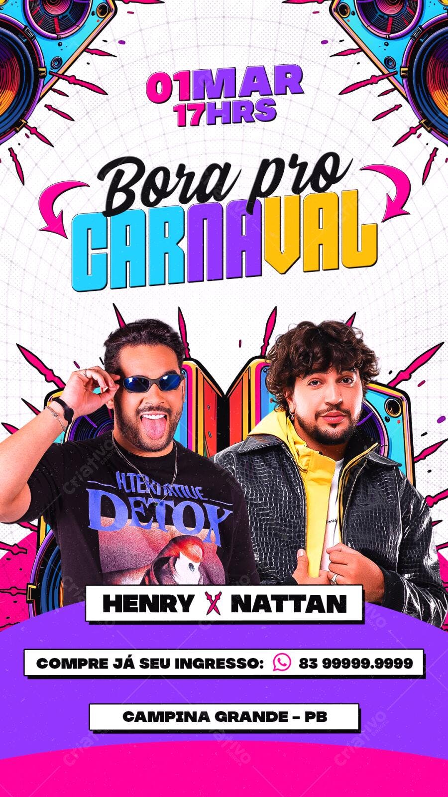 Flyer Carnaval com Henry e Nattan 01 Mar 17hrs PSD Editável