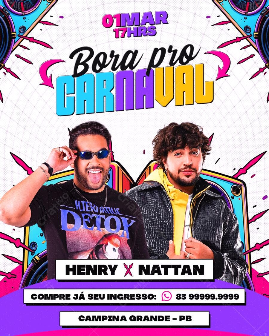 Flyer para Festa de Carnaval com Henry e Nattan PSD Editável