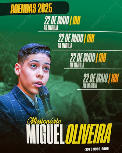 AGENDAS MISSIONÁRIO MIGUEL OLIVEIRA 2025 PREGADOR PASTOR PALAVRA PREGAÇÃO