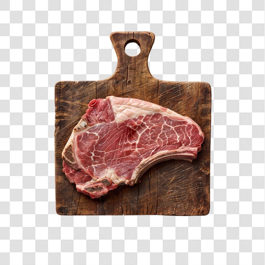 PNG Corte de Carne na Tábua de Madeira com Fundo Transparente