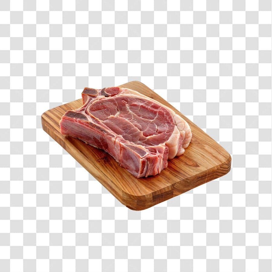 Mockup Carne Crua Tábua Madeira PNG com fundo transparente