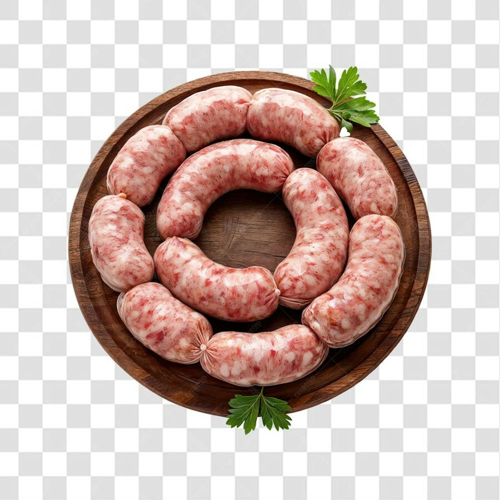 IMAGEM AÇOUGUE SUPERMERCADO LINGUIÇA TOSCANA CHURRASCO NA BRASA COM FUNDO ISOLADO