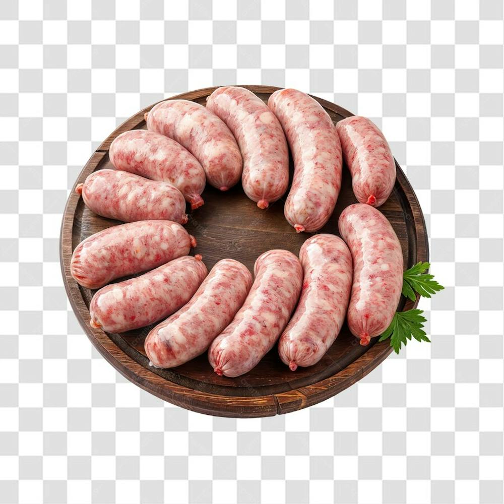 IMAGEM AÇOUGUE SUPERMERCADO LINGUIÇA TOSCANA CHURRASCO NA BRASA COM FUNDO ISOLADO