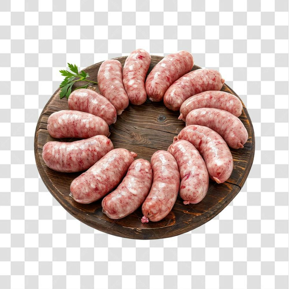 IMAGEM AÇOUGUE SUPERMERCADO LINGUIÇA TOSCANA CHURRASCO NA BRASA COM FUNDO ISOLADO