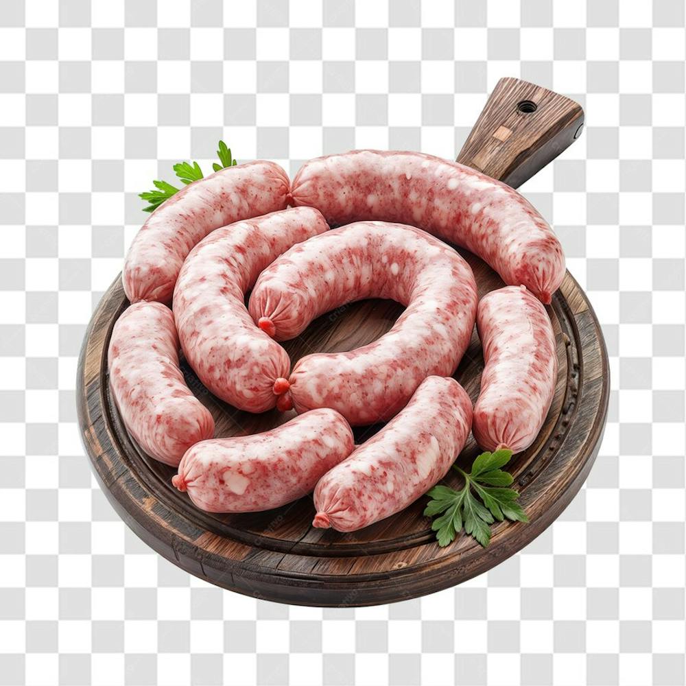 IMAGEM AÇOUGUE SUPERMERCADO LINGUIÇA TOSCANA CHURRASCO NA BRASA COM FUNDO ISOLADO