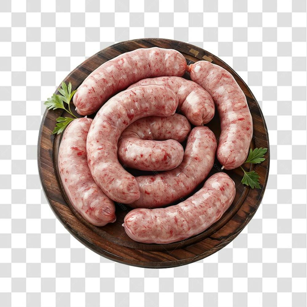 IMAGEM AÇOUGUE SUPERMERCADO LINGUIÇA TOSCANA CHURRASCO NA BRASA COM FUNDO ISOLADO