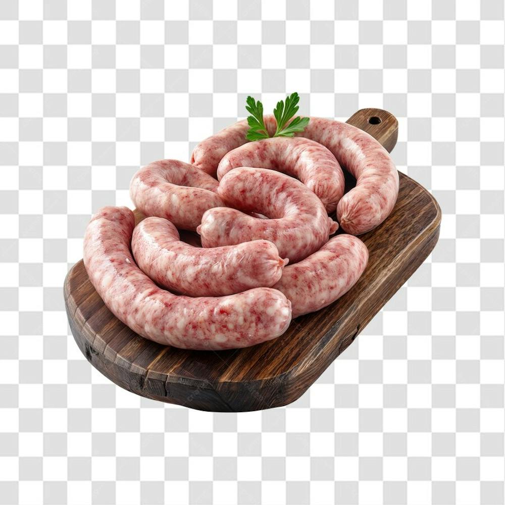 IMAGEM AÇOUGUE SUPERMERCADO LINGUIÇA TOSCANA CHURRASCO NA BRASA COM FUNDO ISOLADO