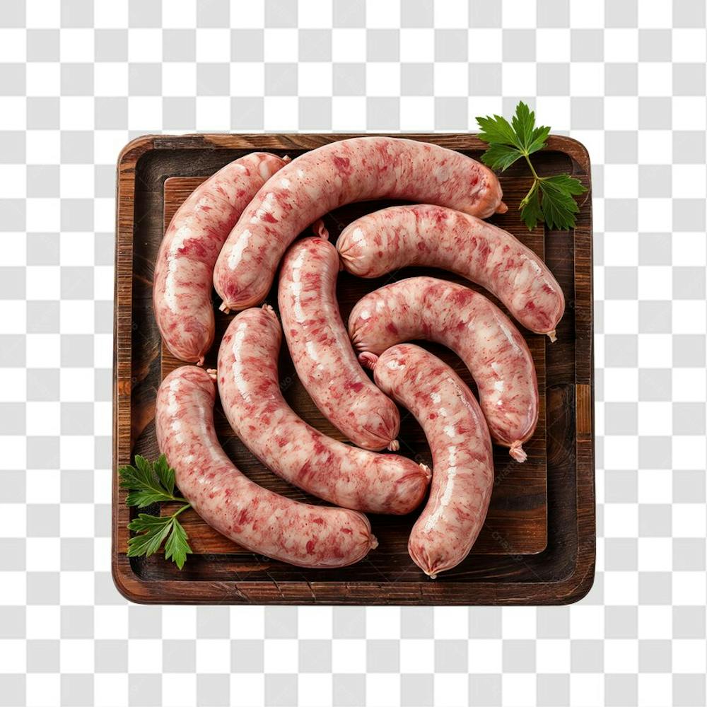 IMAGEM AÇOUGUE SUPERMERCADO LINGUIÇA TOSCANA CHURRASCO NA BRASA COM FUNDO ISOLADO