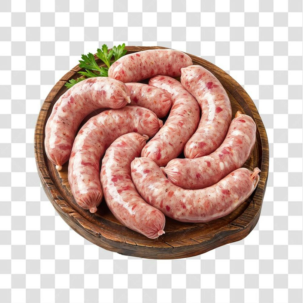IMAGEM AÇOUGUE SUPERMERCADO LINGUIÇA TOSCANA CHURRASCO NA BRASA COM FUNDO ISOLADO