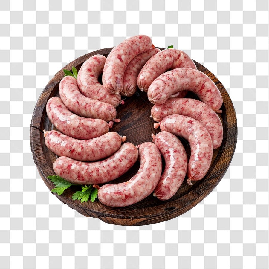 Imagem PNG de Salsichas em Bandeja de Madeira com Fundo Transparente