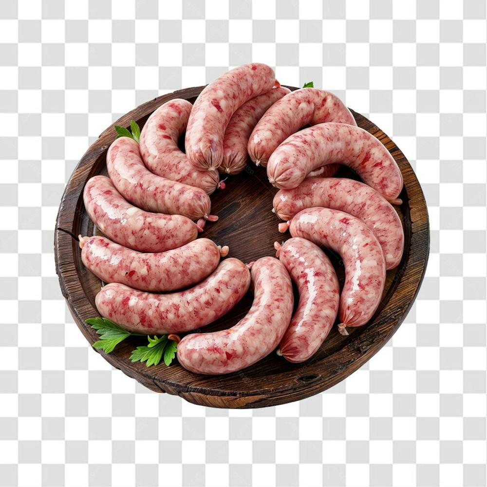 IMAGEM AÇOUGUE SUPERMERCADO LINGUIÇA TOSCANA CHURRASCO NA BRASA COM FUNDO ISOLADO