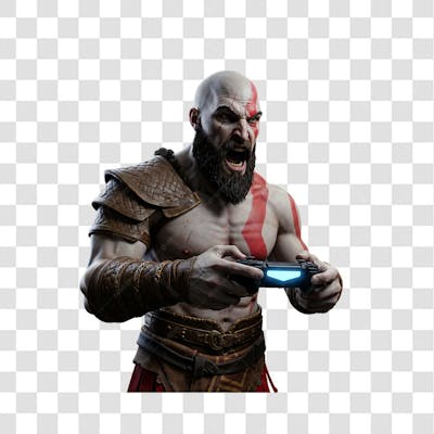 PNG Personagem Kratos 3D jogando jogos 4K