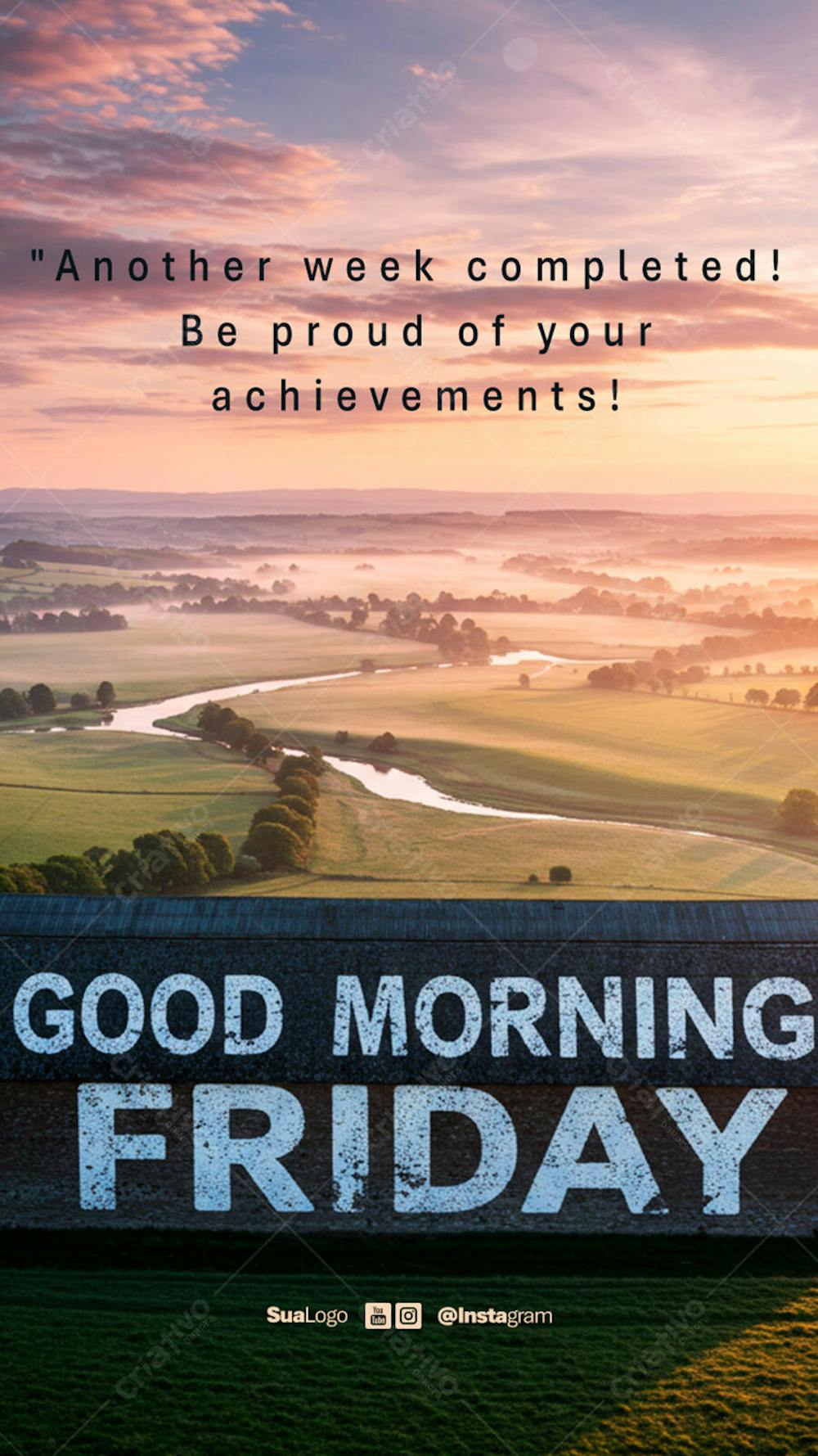 Good morning friday  frase comunicado aviso informe Social Media PSD Editável 