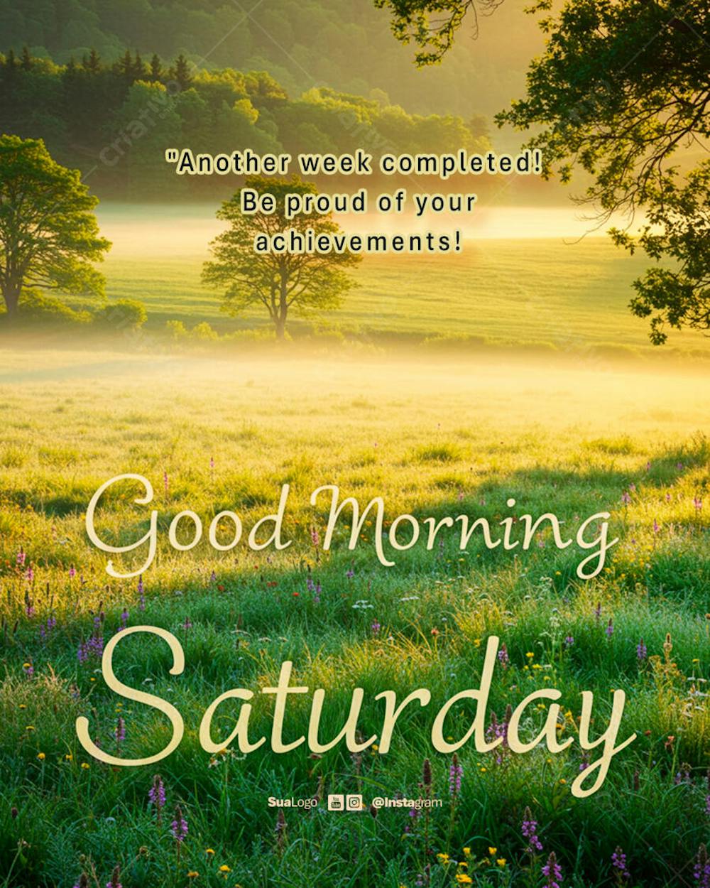 Good morning saturday  frase comunicado aviso informe Social Media PSD Editável 