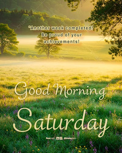 Good morning saturday  frase comunicado aviso informe Social Media PSD Editável 