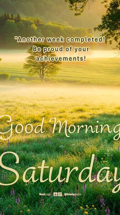 Good morning saturday  frase comunicado aviso informe Social Media PSD Editável 