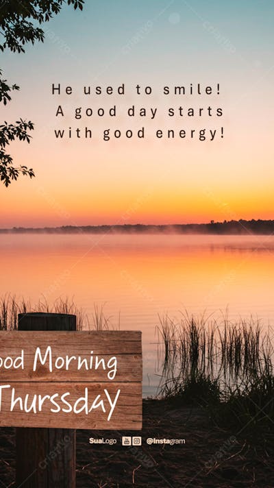 Good morning thursday  frase comunicado aviso informe Social Media PSD Editável 