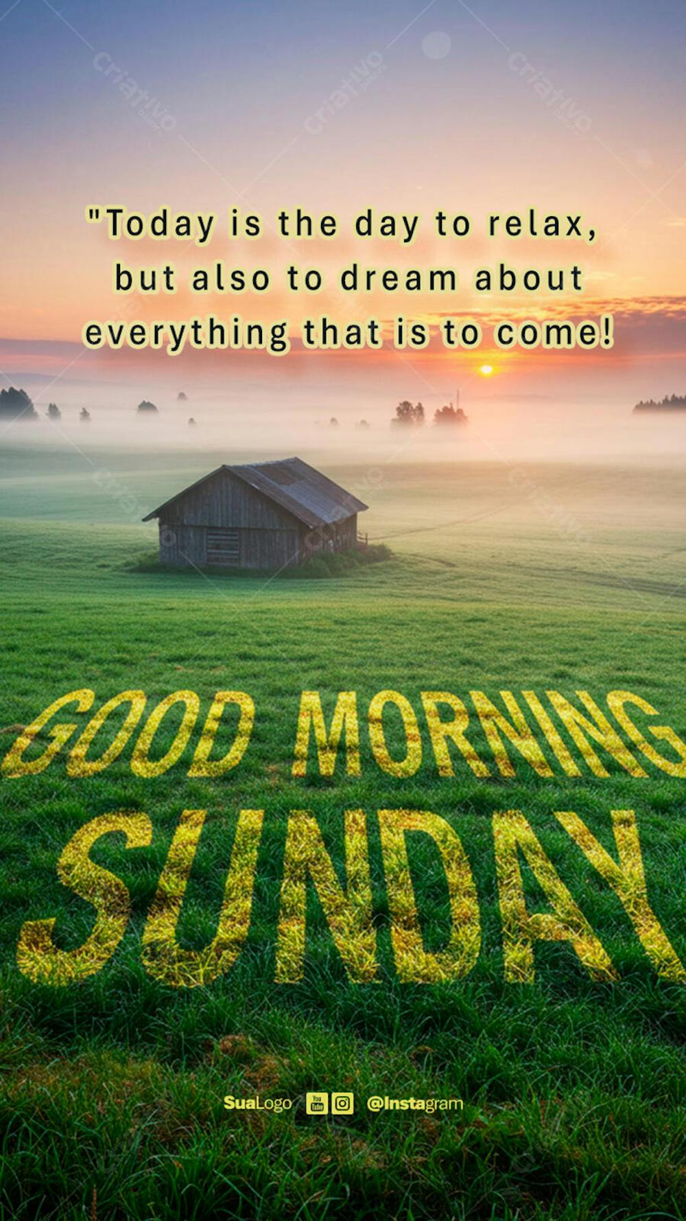 Good morning sunday  frase comunicado aviso informe Social Media PSD Editável 