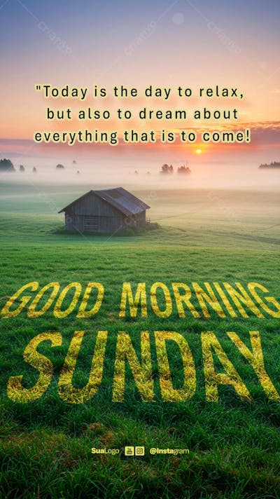 Good morning sunday  frase comunicado aviso informe Social Media PSD Editável 