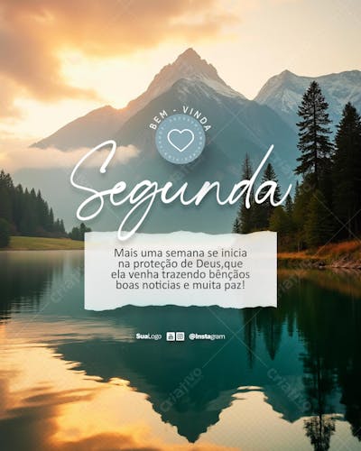 Bem-vinda segunda-feira frase comunicado aviso informe Social Media PSD Editável (1)