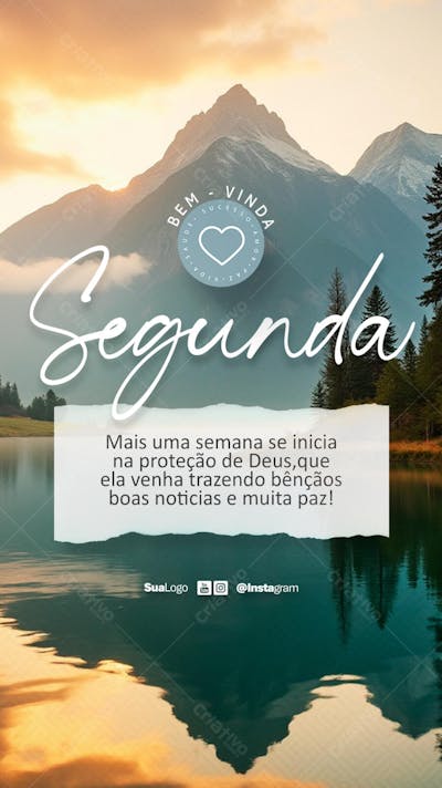 Bem-vinda segunda-feira frase comunicado aviso informe Social Media PSD Editável (1)