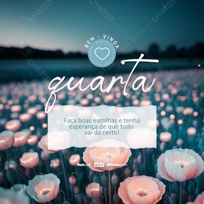 Bem-vinda quarta-feira frase comunicado aviso informe Social Media PSD Editável (1)