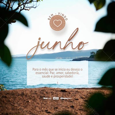Bem-vindo junho frase comunicado aviso informe Social Media PSD Editável