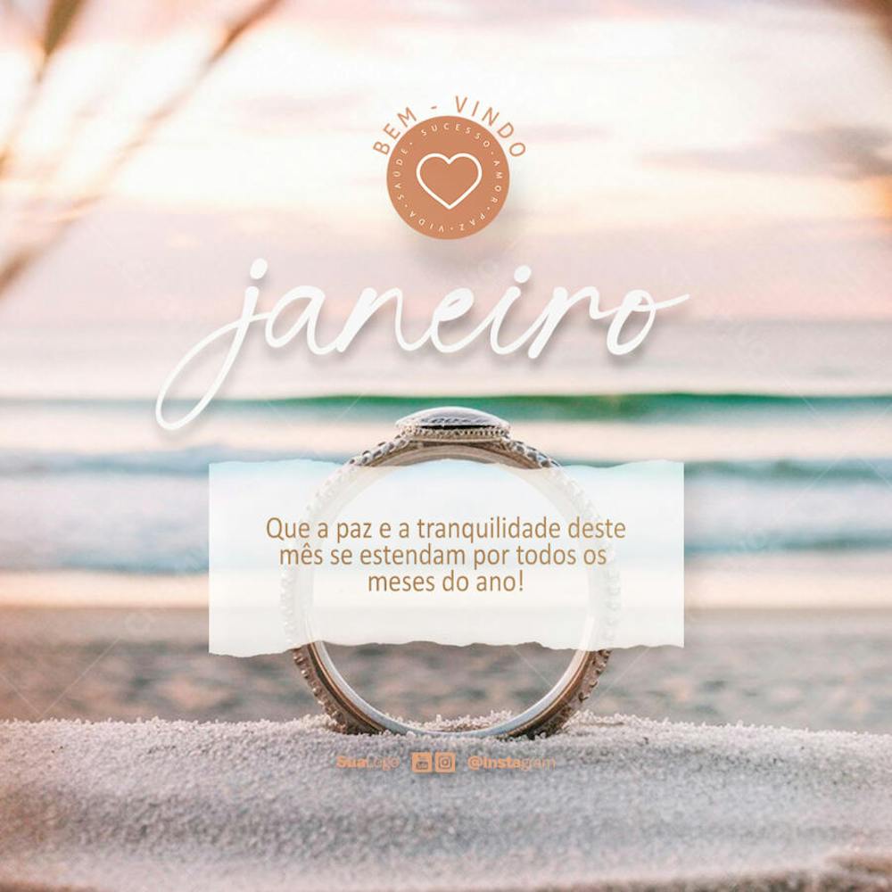 Bem-vindo janeiro frase comunicado aviso informe Social Media PSD Editável