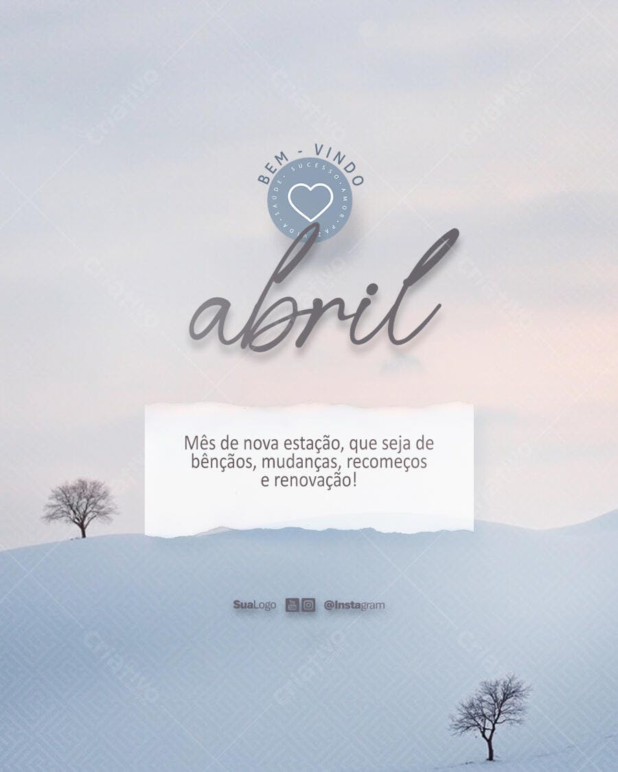 Post para Instagram Boas Vindas Abril PSD Editável