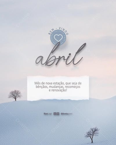 Bem-vindo abril frase comunicado aviso informe Social Media PSD Editável
