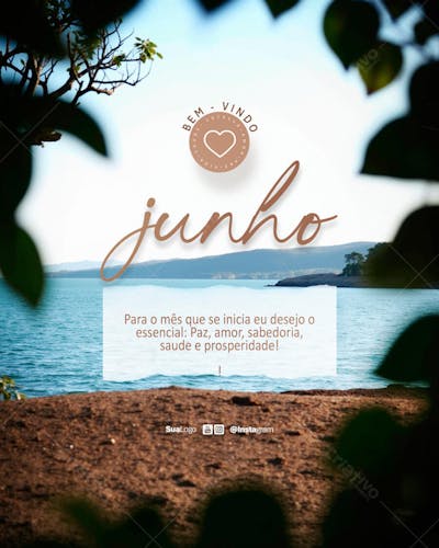 Bem-vindo junho frase comunicado aviso informe Social Media PSD Editável