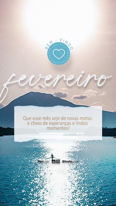 Bem-vindo fevereiro frase comunicado aviso informe Social Media PSD Editável