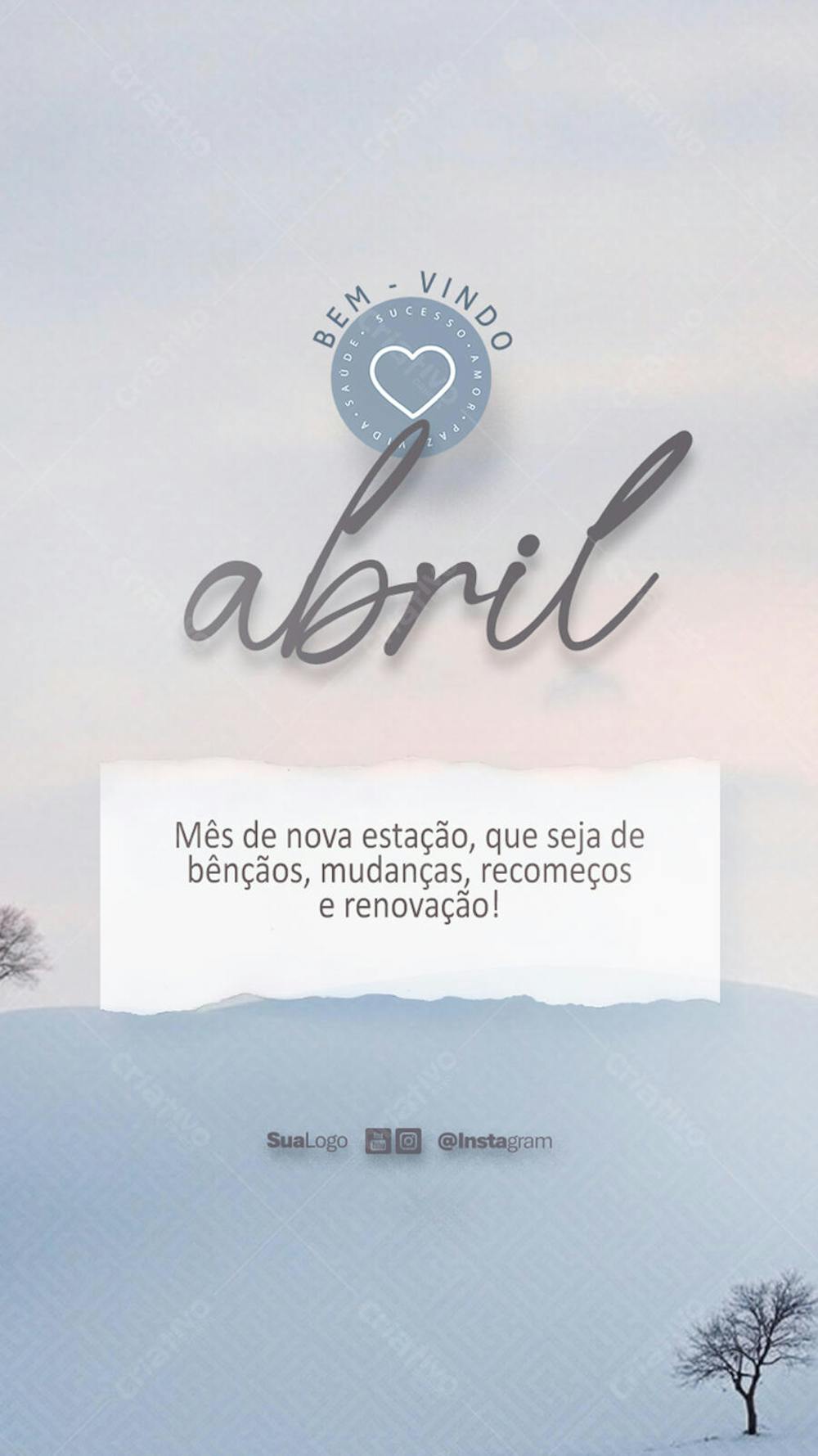 Bem-vindo abril frase comunicado aviso informe Social Media PSD Editável
