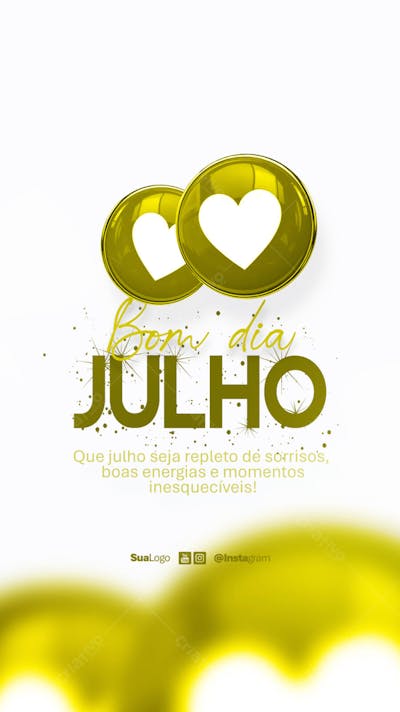Bom dia julho  frase comunicado aviso informe Social Media PSD Editável