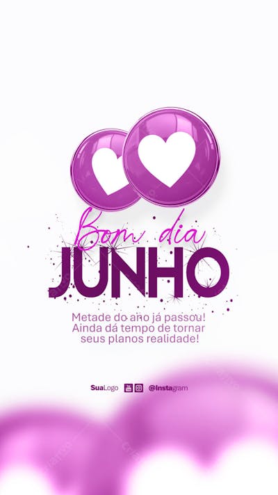 Bom dia junho  frase comunicado aviso informe Social Media PSD Editável