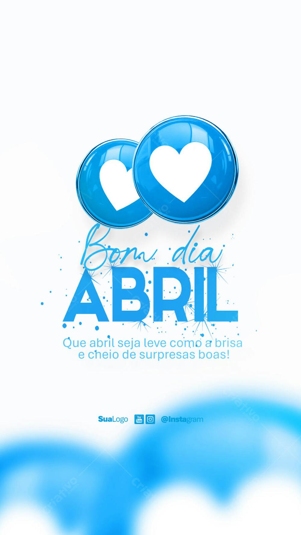 Bom dia abril  frase comunicado aviso informe Social Media PSD Editável