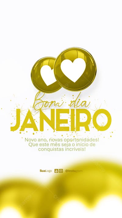 Bom dia janeiro  frase comunicado aviso informe Social Media PSD Editável