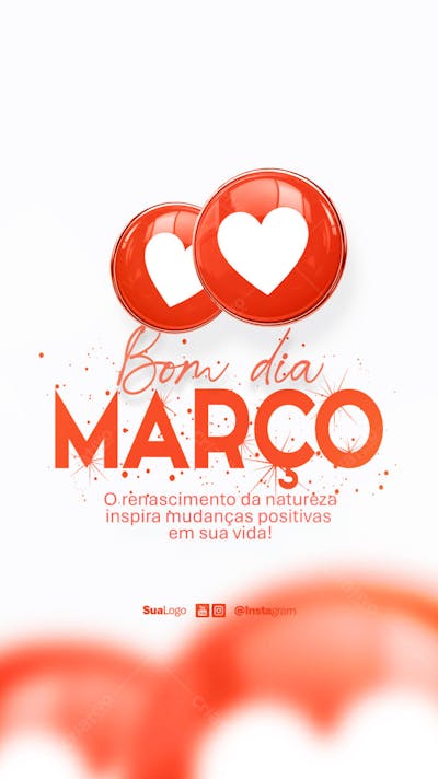 Bom dia março  frase comunicado aviso informe Social Media PSD Editável