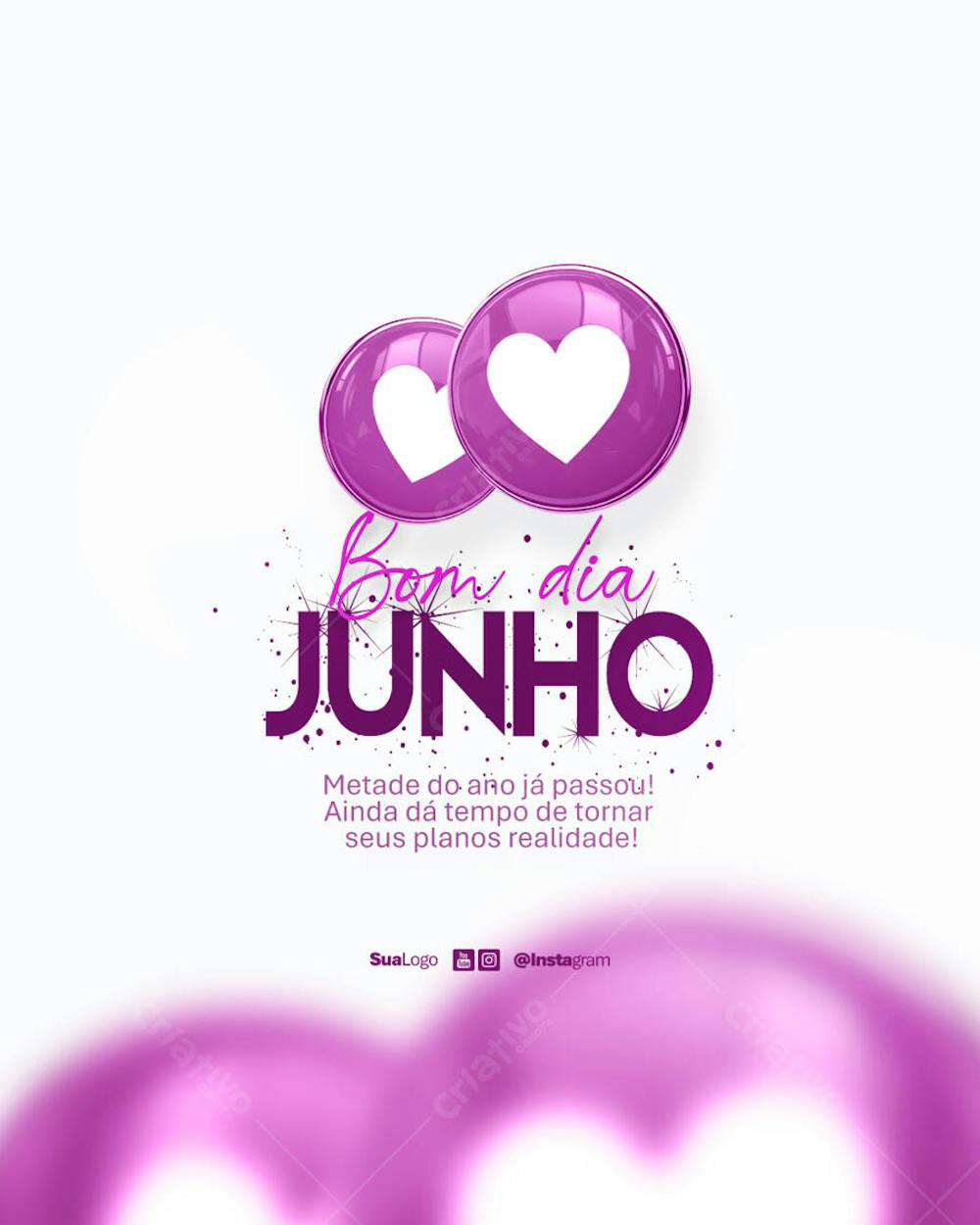 Bom dia junho  frase comunicado aviso informe Social Media PSD Editável