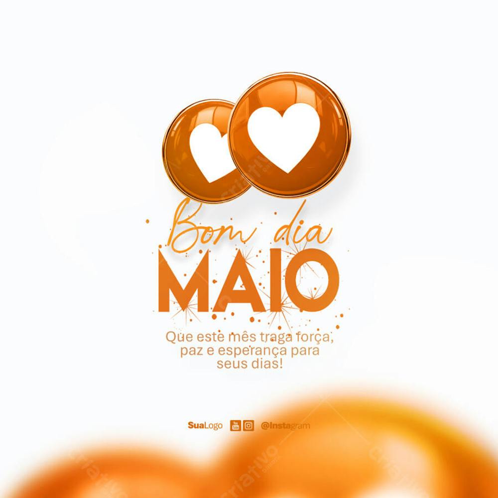 Bom dia maio  frase comunicado aviso informe Social Media PSD Editável