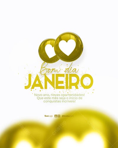 Bom dia janeiro  frase comunicado aviso informe Social Media PSD Editável