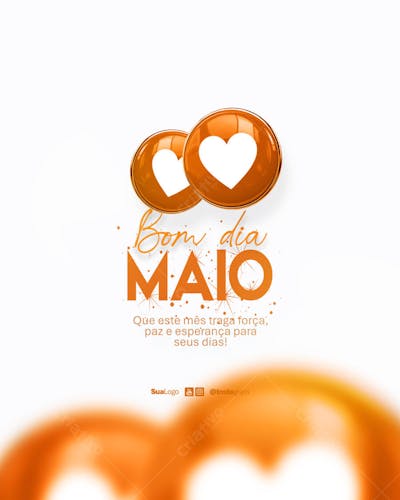 Bom dia maio  frase comunicado aviso informe Social Media PSD Editável