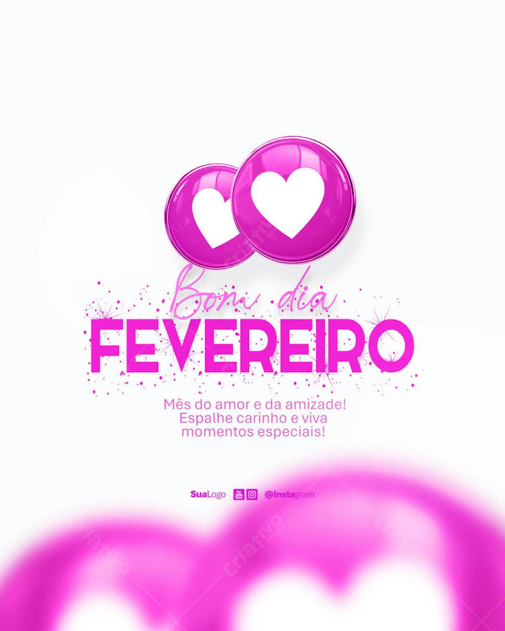 Bom dia fevereiro  frase comunicado aviso informe Social Media PSD Editável