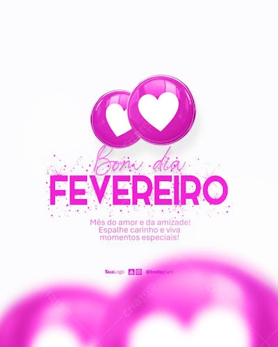 Bom dia fevereiro  frase comunicado aviso informe Social Media PSD Editável