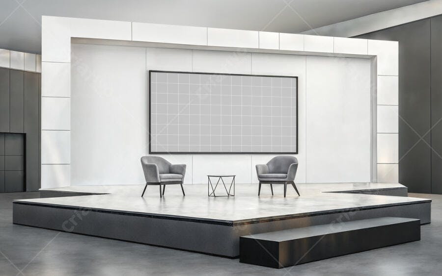 Mockup Moderno: Painel em Palco Minimalista