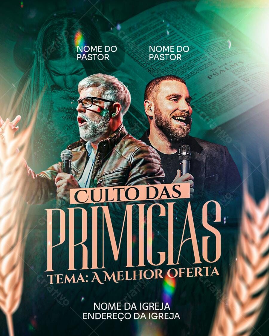 Flyer para Culto das Primícias PSD Editável