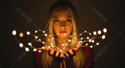 Mulher com luzes nas mãos