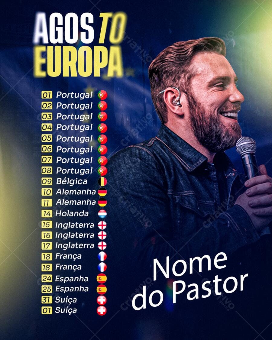 Flyer Tour Europa Pastor PSD Editável